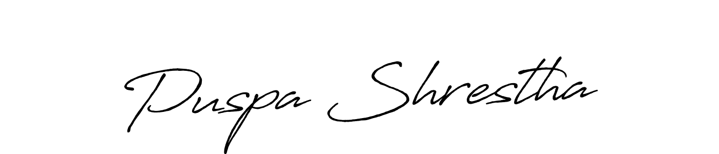 How to make Puspa Shrestha name signature. Use Antro_Vectra_Bolder style for creating short signs online. This is the latest handwritten sign. Puspa Shrestha signature style 7 images and pictures png