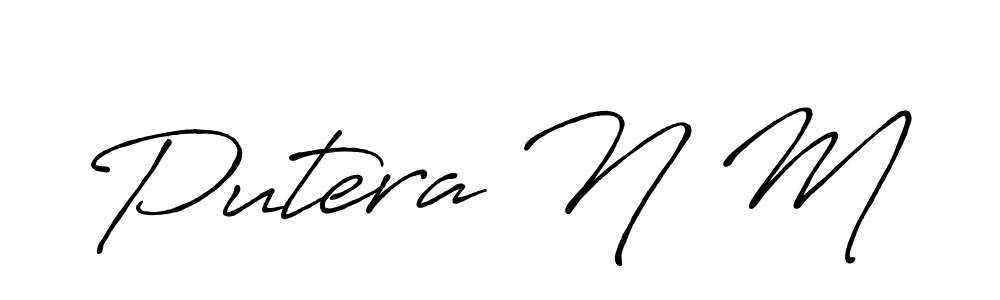 The best way (Antro_Vectra_Bolder) to make a short signature is to pick only two or three words in your name. The name Putera N M include a total of six letters. For converting this name. Putera N M signature style 7 images and pictures png