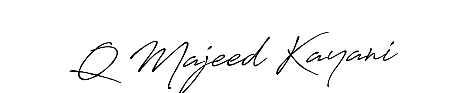 The best way (Antro_Vectra_Bolder) to make a short signature is to pick only two or three words in your name. The name Q Majeed Kayani include a total of six letters. For converting this name. Q Majeed Kayani signature style 7 images and pictures png