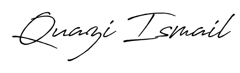 The Antro_Vectra_Bolder typeface gives name Quazi Ismail a refined look. Suitable for certificates, diplomas, and official verification. Quazi Ismail signature style 7 images and pictures png