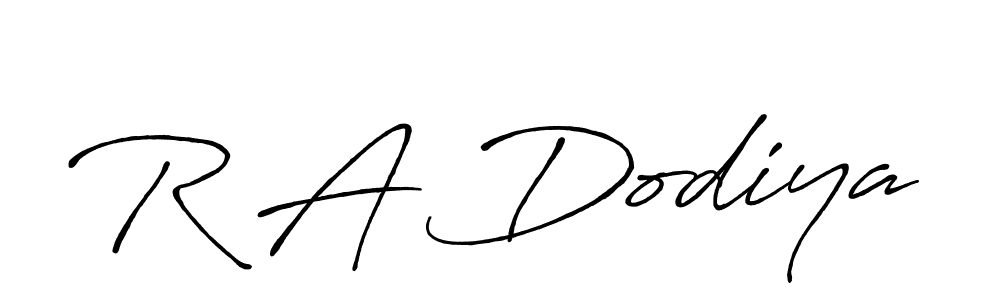 How to make R A Dodiya name signature. Use Antro_Vectra_Bolder style for creating short signs online. This is the latest handwritten sign. R A Dodiya signature style 7 images and pictures png