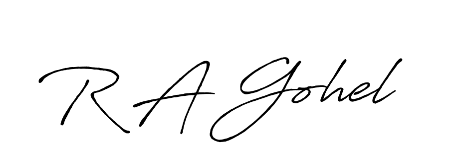 How to make R A Gohel name signature. Use Antro_Vectra_Bolder style for creating short signs online. This is the latest handwritten sign. R A Gohel signature style 7 images and pictures png