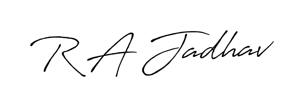 The best way (Antro_Vectra_Bolder) to make a short signature is to pick only two or three words in your name. The name R A Jadhav include a total of six letters. For converting this name. R A Jadhav signature style 7 images and pictures png