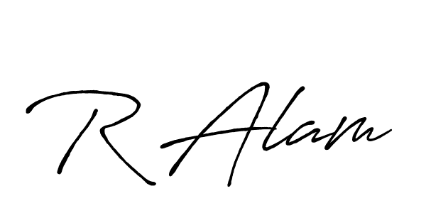 Use a signature maker to create a handwritten signature online. With this signature software, you can design (Antro_Vectra_Bolder) your own signature for name R Alam. R Alam signature style 7 images and pictures png