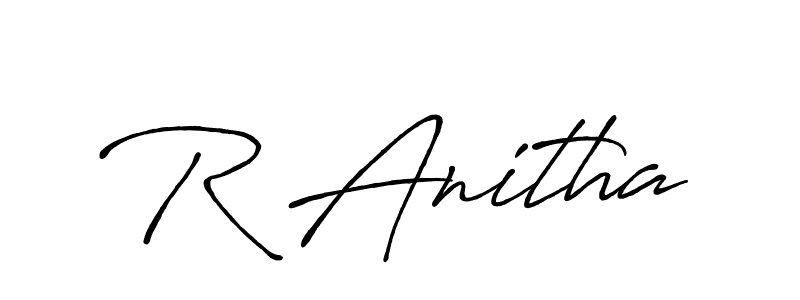 The best way (Antro_Vectra_Bolder) to make a short signature is to pick only two or three words in your name. The name R Anitha include a total of six letters. For converting this name. R Anitha signature style 7 images and pictures png