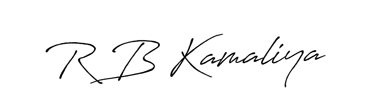 The best way (Antro_Vectra_Bolder) to make a short signature is to pick only two or three words in your name. The name R B Kamaliya include a total of six letters. For converting this name. R B Kamaliya signature style 7 images and pictures png