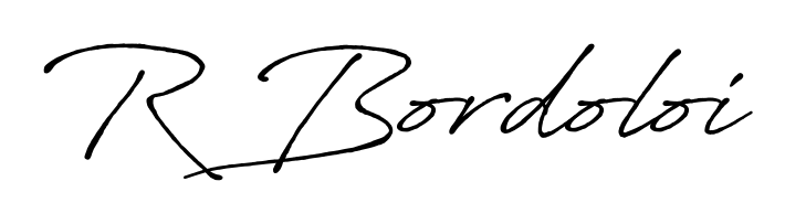 The Antro_Vectra_Bolder handwriting style adds charm and authenticity to name R Bordoloi. A wonderful choice for personal thank-you notes. R Bordoloi signature style 7 images and pictures png