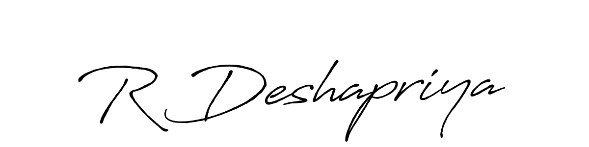 Use a signature maker to create a handwritten signature online. With this signature software, you can design (Antro_Vectra_Bolder) your own signature for name R Deshapriya. R Deshapriya signature style 7 images and pictures png