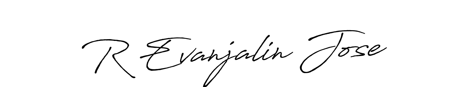 How to make R Evanjalin Jose name signature. Use Antro_Vectra_Bolder style for creating short signs online. This is the latest handwritten sign. R Evanjalin Jose signature style 7 images and pictures png