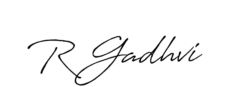 if you are searching for the best signature style for your name R Gadhvi. so please give up your signature search. here we have designed multiple signature styles  using Antro_Vectra_Bolder. R Gadhvi signature style 7 images and pictures png