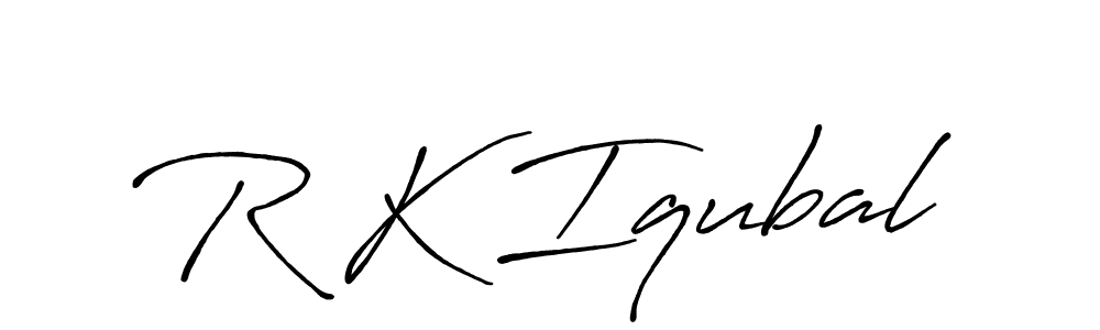How to make R K Iqubal name signature. Use Antro_Vectra_Bolder style for creating short signs online. This is the latest handwritten sign. R K Iqubal signature style 7 images and pictures png