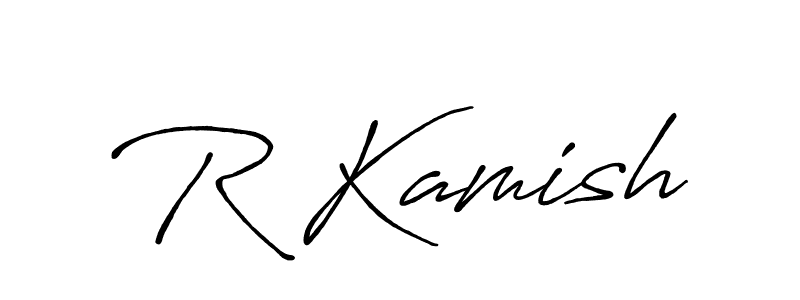 Use a signature maker to create a handwritten signature online. With this signature software, you can design (Antro_Vectra_Bolder) your own signature for name R Kamish. R Kamish signature style 7 images and pictures png