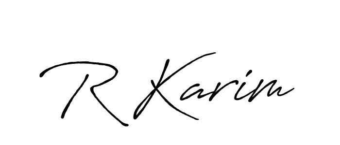 Make a beautiful signature design for name R Karim. With this signature (Antro_Vectra_Bolder) style, you can create a handwritten signature for free. R Karim signature style 7 images and pictures png