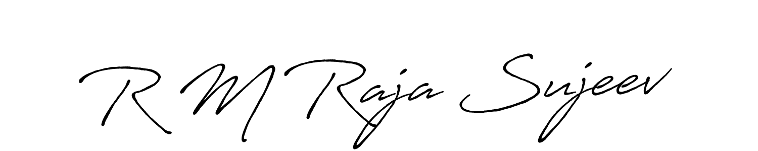 The best way (Antro_Vectra_Bolder) to make a short signature is to pick only two or three words in your name. The name R M Raja Sujeev include a total of six letters. For converting this name. R M Raja Sujeev signature style 7 images and pictures png