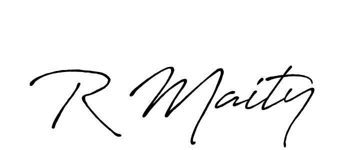 The best way (Antro_Vectra_Bolder) to make a short signature is to pick only two or three words in your name. The name R Maity include a total of six letters. For converting this name. R Maity signature style 7 images and pictures png