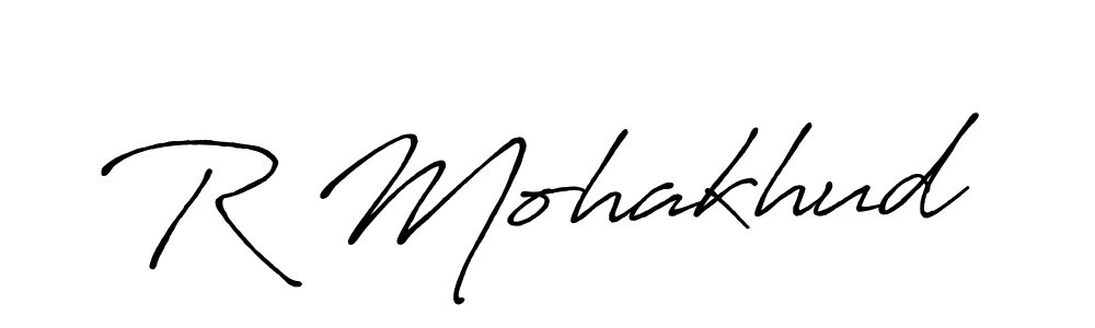 Use a signature maker to create a handwritten signature online. With this signature software, you can design (Antro_Vectra_Bolder) your own signature for name R Mohakhud. R Mohakhud signature style 7 images and pictures png