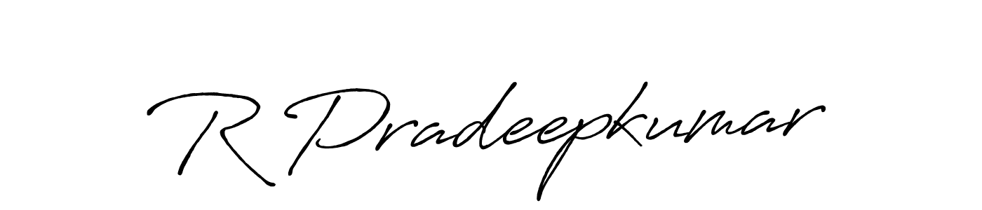 The best way (Antro_Vectra_Bolder) to make a short signature is to pick only two or three words in your name. The name R Pradeepkumar include a total of six letters. For converting this name. R Pradeepkumar signature style 7 images and pictures png