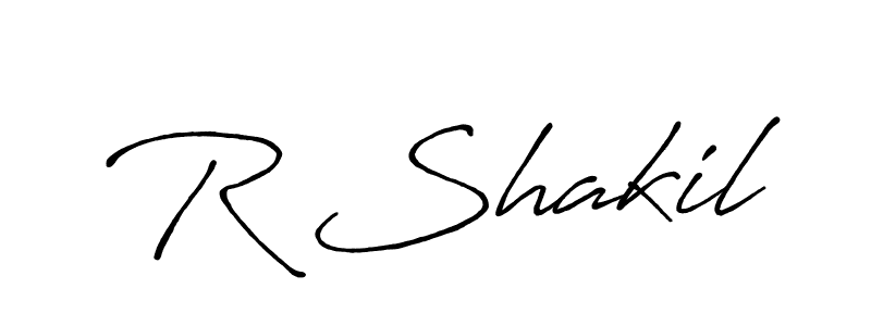 Use a signature maker to create a handwritten signature online. With this signature software, you can design (Antro_Vectra_Bolder) your own signature for name R Shakil. R Shakil signature style 7 images and pictures png