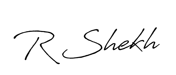 The best way (Antro_Vectra_Bolder) to make a short signature is to pick only two or three words in your name. The name R Shekh include a total of six letters. For converting this name. R Shekh signature style 7 images and pictures png