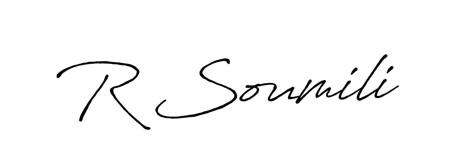 The best way (Antro_Vectra_Bolder) to make a short signature is to pick only two or three words in your name. The name R Soumili include a total of six letters. For converting this name. R Soumili signature style 7 images and pictures png