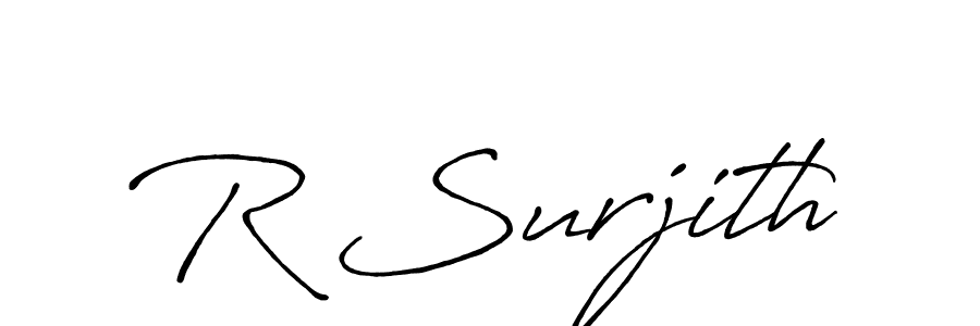 Use a signature maker to create a handwritten signature online. With this signature software, you can design (Antro_Vectra_Bolder) your own signature for name R Surjith. R Surjith signature style 7 images and pictures png