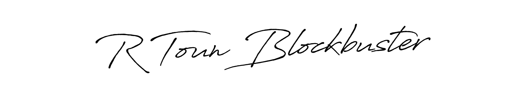 The best way (Antro_Vectra_Bolder) to make a short signature is to pick only two or three words in your name. The name R Toun Blockbuster include a total of six letters. For converting this name. R Toun Blockbuster signature style 7 images and pictures png