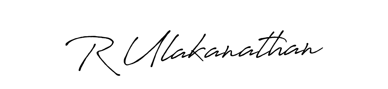The best way (Antro_Vectra_Bolder) to make a short signature is to pick only two or three words in your name. The name R Ulakanathan include a total of six letters. For converting this name. R Ulakanathan signature style 7 images and pictures png