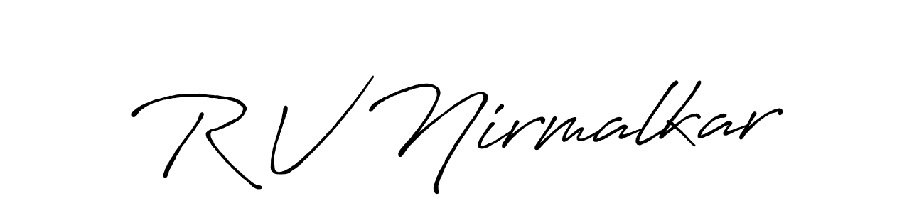 if you are searching for the best signature style for your name R V Nirmalkar. so please give up your signature search. here we have designed multiple signature styles  using Antro_Vectra_Bolder. R V Nirmalkar signature style 7 images and pictures png