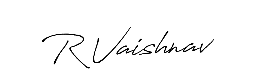 Use a signature maker to create a handwritten signature online. With this signature software, you can design (Antro_Vectra_Bolder) your own signature for name R Vaishnav. R Vaishnav signature style 7 images and pictures png
