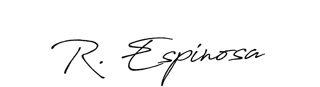 The best way (Antro_Vectra_Bolder) to make a short signature is to pick only two or three words in your name. The name R. Espinosa include a total of six letters. For converting this name. R. Espinosa signature style 7 images and pictures png