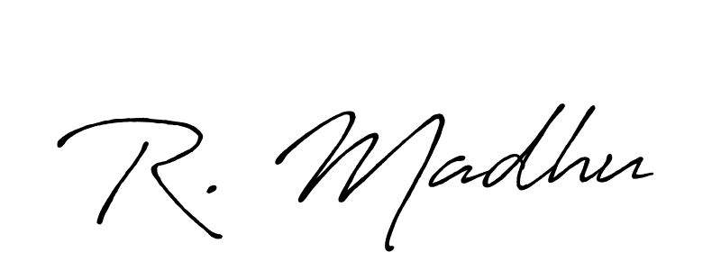 if you are searching for the best signature style for your name R. Madhu. so please give up your signature search. here we have designed multiple signature styles  using Antro_Vectra_Bolder. R. Madhu signature style 7 images and pictures png