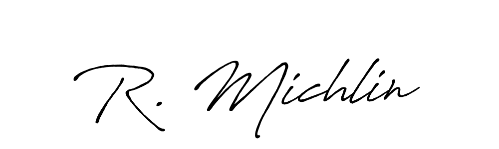 if you are searching for the best signature style for your name R. Michlin. so please give up your signature search. here we have designed multiple signature styles  using Antro_Vectra_Bolder. R. Michlin signature style 7 images and pictures png