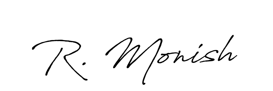 Use a signature maker to create a handwritten signature online. With this signature software, you can design (Antro_Vectra_Bolder) your own signature for name R. Monish. R. Monish signature style 7 images and pictures png