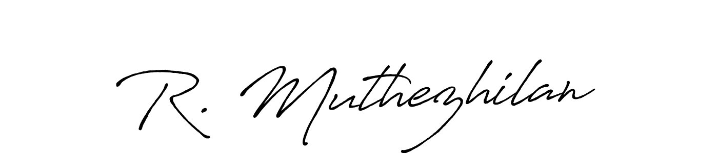 The best way (Antro_Vectra_Bolder) to make a short signature is to pick only two or three words in your name. The name R. Muthezhilan include a total of six letters. For converting this name. R. Muthezhilan signature style 7 images and pictures png