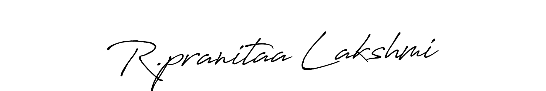 The best way (Antro_Vectra_Bolder) to make a short signature is to pick only two or three words in your name. The name R.pranitaa Lakshmi include a total of six letters. For converting this name. R.pranitaa Lakshmi signature style 7 images and pictures png