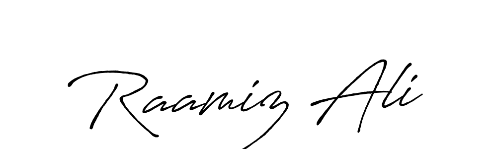 Make a beautiful signature design for name Raamiz Ali. With this signature (Antro_Vectra_Bolder) style, you can create a handwritten signature for free. Raamiz Ali signature style 7 images and pictures png