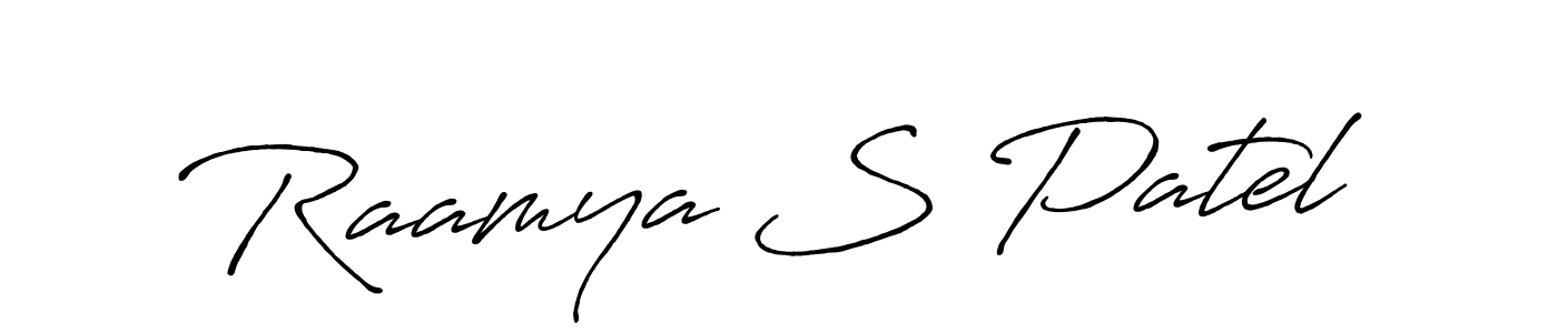 You should practise on your own different ways (Antro_Vectra_Bolder) to write your name (Raamya S Patel) in signature. don't let someone else do it for you. Raamya S Patel signature style 7 images and pictures png