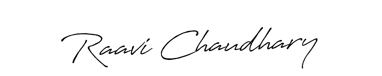 How to make Raavi Chaudhary name signature. Use Antro_Vectra_Bolder style for creating short signs online. This is the latest handwritten sign. Raavi Chaudhary signature style 7 images and pictures png