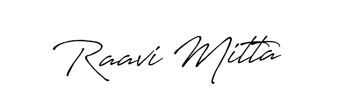 How to make Raavi Mitta name signature. Use Antro_Vectra_Bolder style for creating short signs online. This is the latest handwritten sign. Raavi Mitta signature style 7 images and pictures png