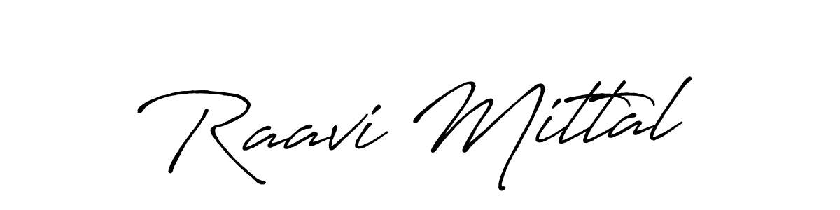 How to make Raavi Mittal name signature. Use Antro_Vectra_Bolder style for creating short signs online. This is the latest handwritten sign. Raavi Mittal signature style 7 images and pictures png