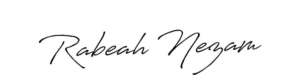 Use a signature maker to create a handwritten signature online. With this signature software, you can design (Antro_Vectra_Bolder) your own signature for name Rabeah Nezam. Rabeah Nezam signature style 7 images and pictures png