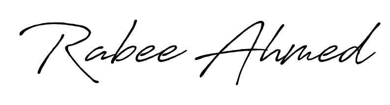 Master the art of signing with Rabee Ahmed written in fluent Antro_Vectra_Bolder script. A great template to practice and refine your handwriting. Rabee Ahmed signature style 7 images and pictures png