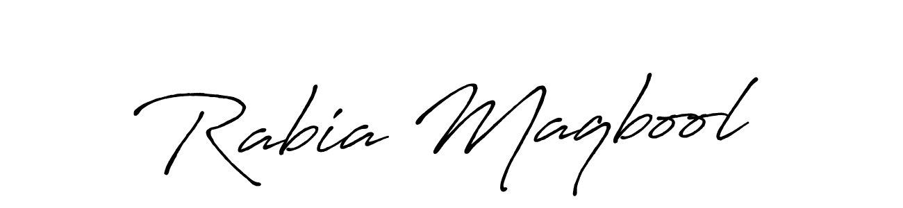 Design your own signature with our free online signature maker. With this signature software, you can create a handwritten (Antro_Vectra_Bolder) signature for name Rabia Maqbool. Rabia Maqbool signature style 7 images and pictures png