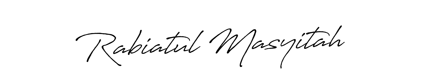 Similarly Antro_Vectra_Bolder is the best handwritten signature design. Signature creator online .You can use it as an online autograph creator for name Rabiatul Masyitah. Rabiatul Masyitah signature style 7 images and pictures png