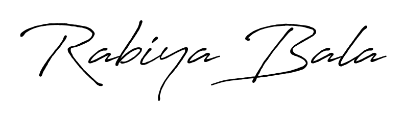 The Antro_Vectra_Bolder font transforms the name Rabiya Bala into an executive sign with sharp precision and distinguished character. Rabiya Bala signature style 7 images and pictures png