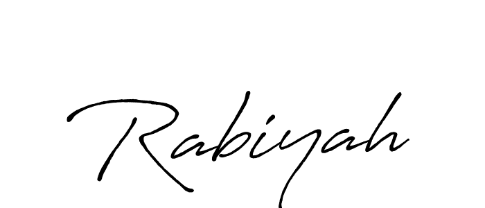 Use a signature maker to create a handwritten signature online. With this signature software, you can design (Antro_Vectra_Bolder) your own signature for name Rabiyah. Rabiyah signature style 7 images and pictures png