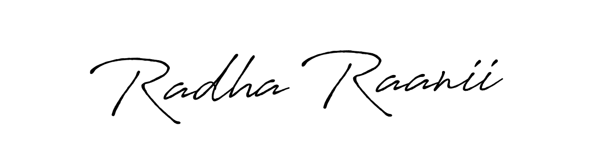Make a beautiful signature design for name Radha Raanii. With this signature (Antro_Vectra_Bolder) style, you can create a handwritten signature for free. Radha Raanii signature style 7 images and pictures png