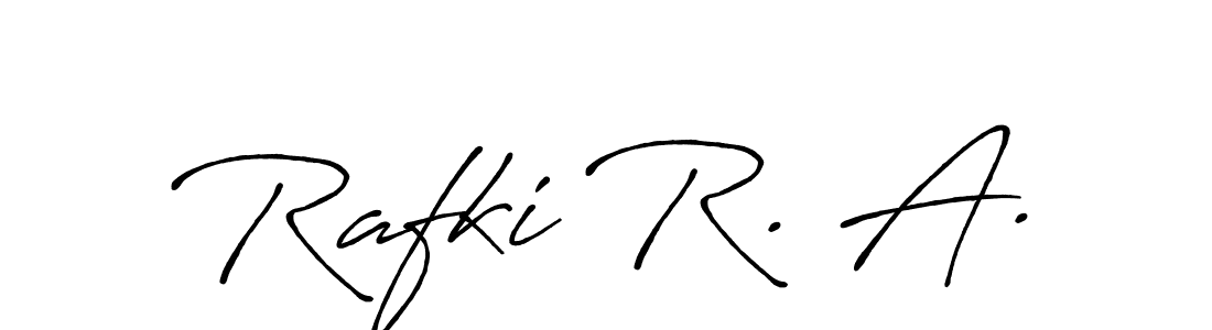 The best way (Antro_Vectra_Bolder) to make a short signature is to pick only two or three words in your name. The name Rafki R. A. include a total of six letters. For converting this name. Rafki R. A. signature style 7 images and pictures png
