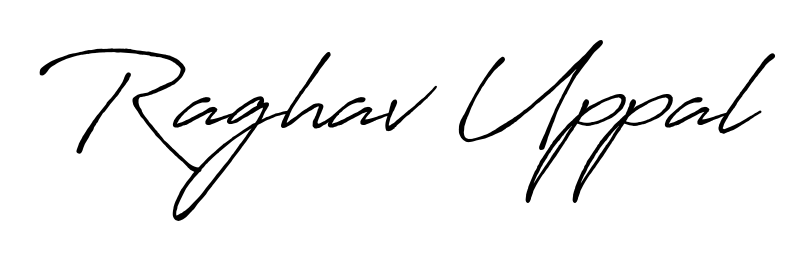 Get an exclusive digital autograph for Raghav Uppal. The Antro_Vectra_Bolder typeface captures the charm of real penmanship on paper. Raghav Uppal signature style 7 images and pictures png