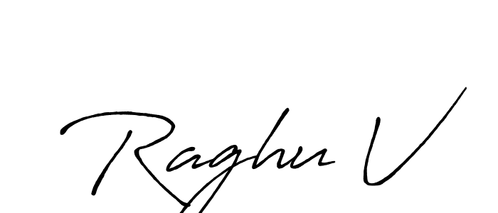How to make Raghu V name signature. Use Antro_Vectra_Bolder style for creating short signs online. This is the latest handwritten sign. Raghu V signature style 7 images and pictures png